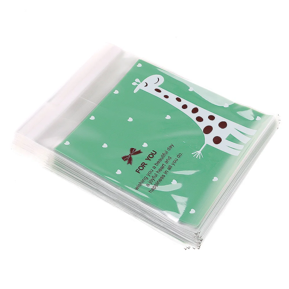 100 шт 10*10 см милые животные Самоклеющиеся пластиковые пакеты для закуски, печенье упаковка для печенья - Цвет: Green Giraffe