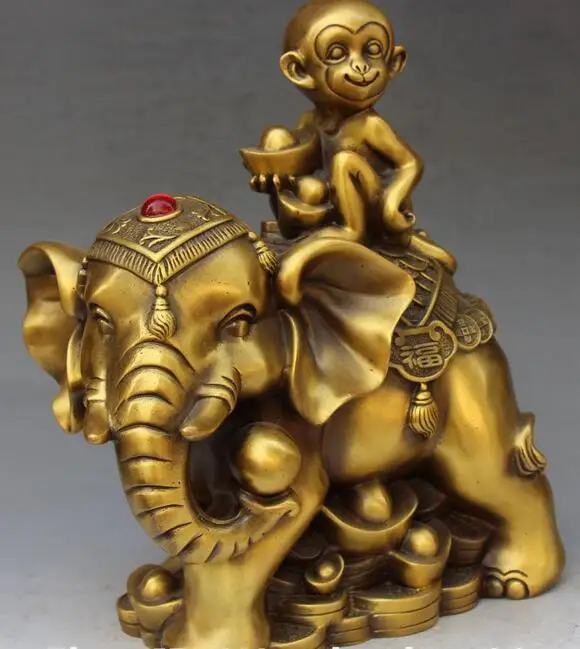 

free 12" Chinese Pure Hand Wealth Yuanbao Auspicious Elephant King Animal Fu Statue fast