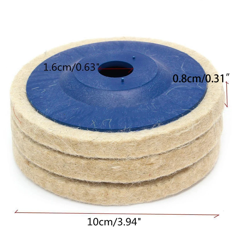 DWZ  3pcs 100mm 4inch Wool Buffing Grinding Wheel Felt Polishing Discs Pads Set Blue
