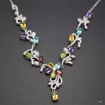 

KJJEAXCMY boutique jewels S925 Pure silver inlay a variety of natural gemstone female goddess shaped pendant + necklace lokiju