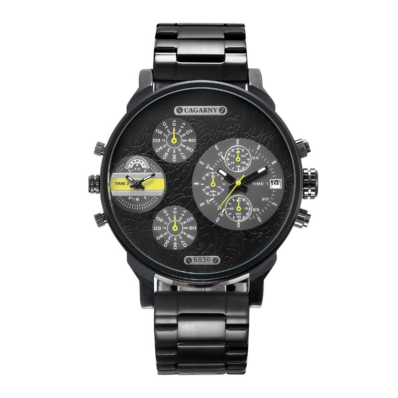 drop shipping top luxury brand cagarny black watch for men dual time zones military watch men (1)