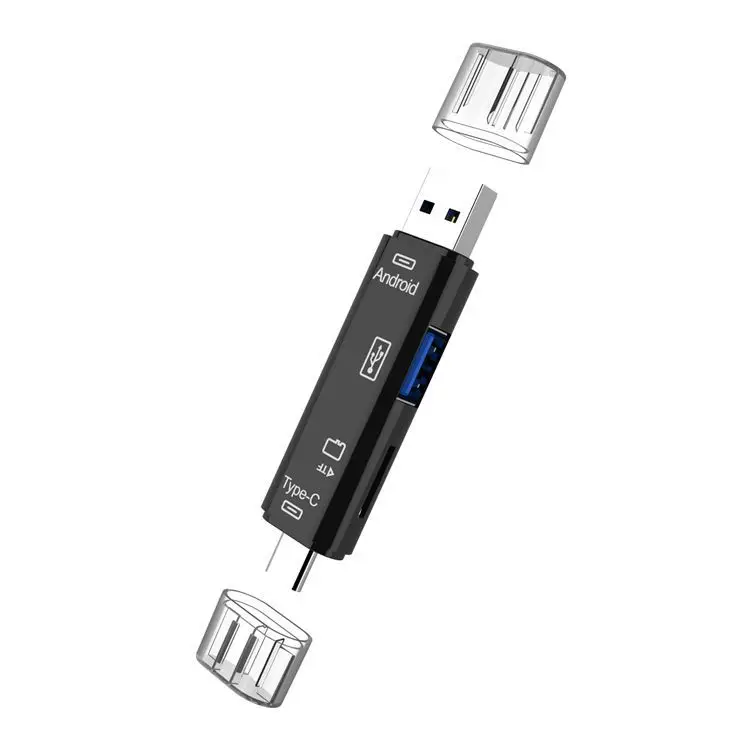 3 в 1 Тип C/Micro USB OTG карта адаптер Тип C/USB/Micro USB SD TF считыватель карт памяти для Andrio PC Mac компьютер скрытый USB - Цвет: black