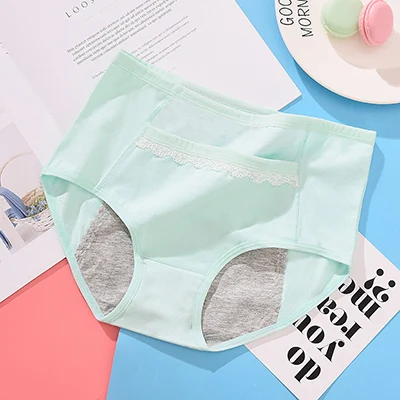 2pcs/Set Cotton Physiological Period Leak Proof Menstrual Panties Breathable Seamless Soft High Quality Women Underwear Breifs - Цвет: Небесно-голубой