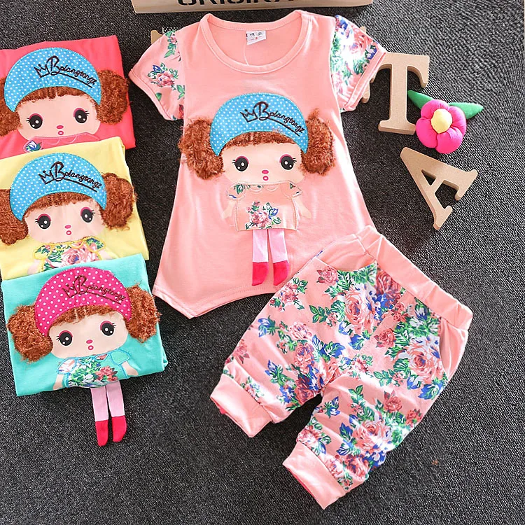 

baby girls clothing sets cartoon print cute girl 2016 summer kid wear cotton casual tracksuits kids clothes sports suit hot
