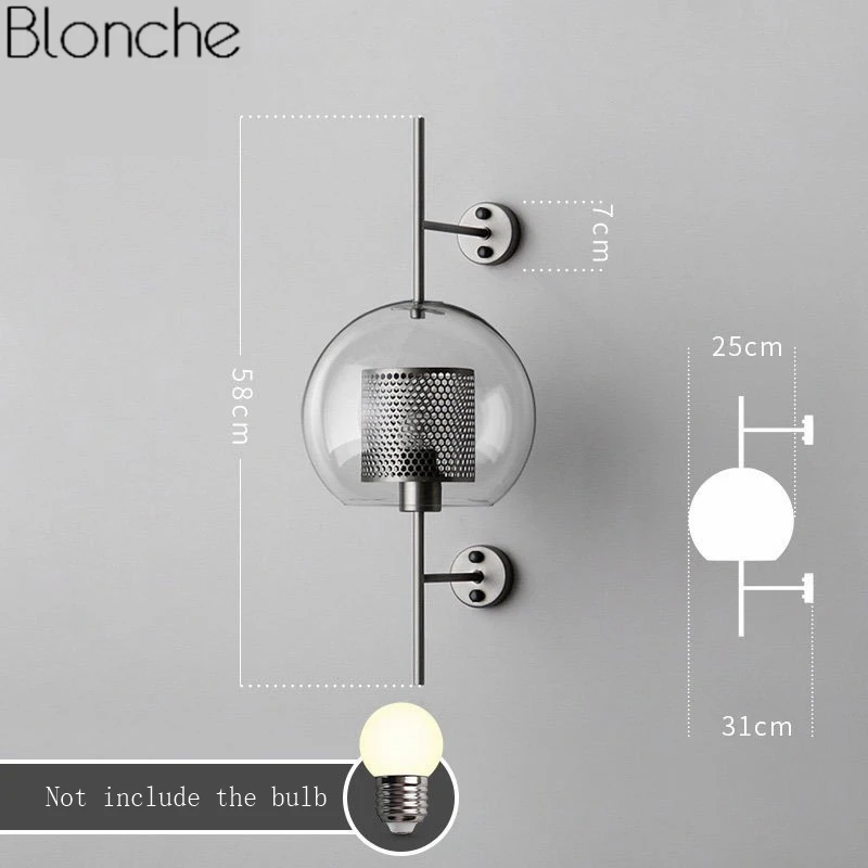 Современный Стеклянный светодиодный настенный светильник для спальни, скандинавский настенный светильник, светильник, промышленный декор, зеркальный светильник s для дома - Цвет абажура: C