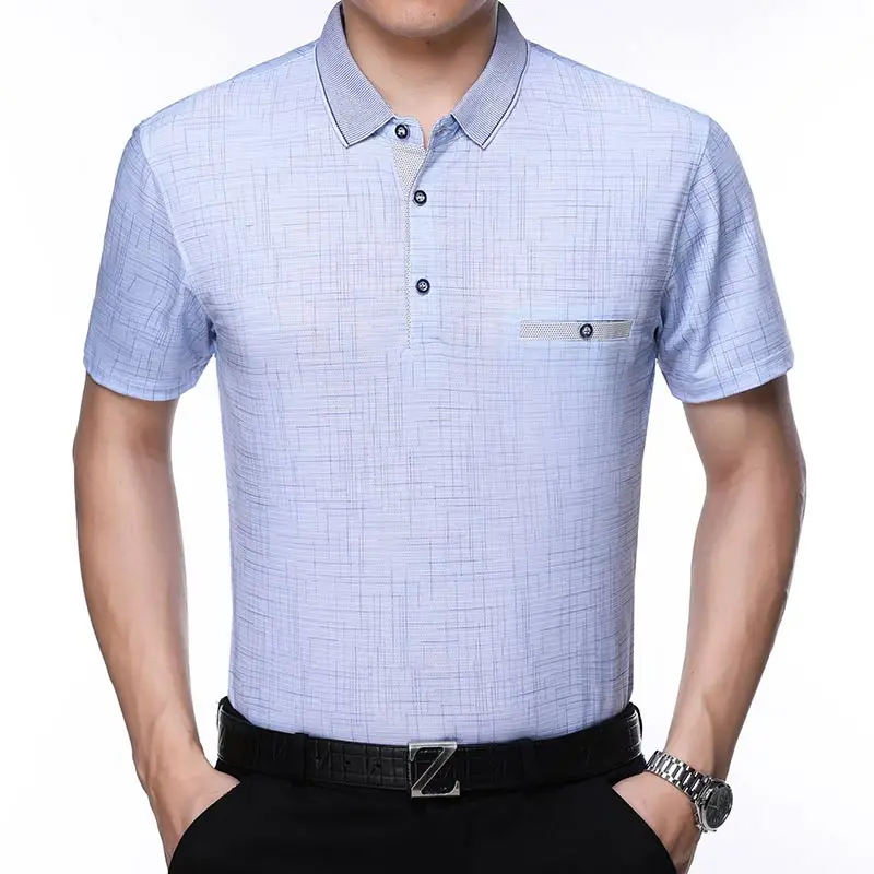 Брендовая Повседневная летняя Роскошная рубашка поло с коротким рукавом, мужская рубашка с карманами из Джерси, мужские футболки поло, модная одежда 32582 - Цвет: Синий