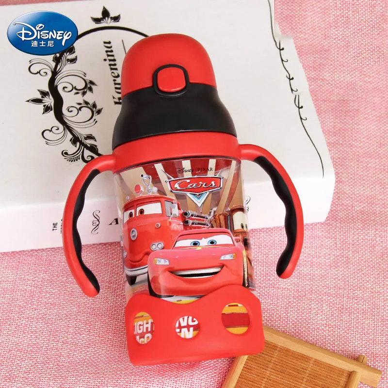 Disney 400 мл детская чашка с трубочкой Автоматическая Кнопка Мультфильм школьная чашка для воды милый чайник шейкер Спортивная бутылка для питья чашка для тыквы - Цвет: Красный