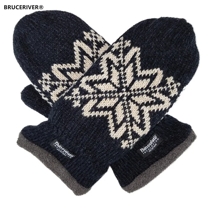 Ruceriver мужские вязаные варежки со снежинками с теплой флисовой подкладкой Thinsulate - Цвет: Black