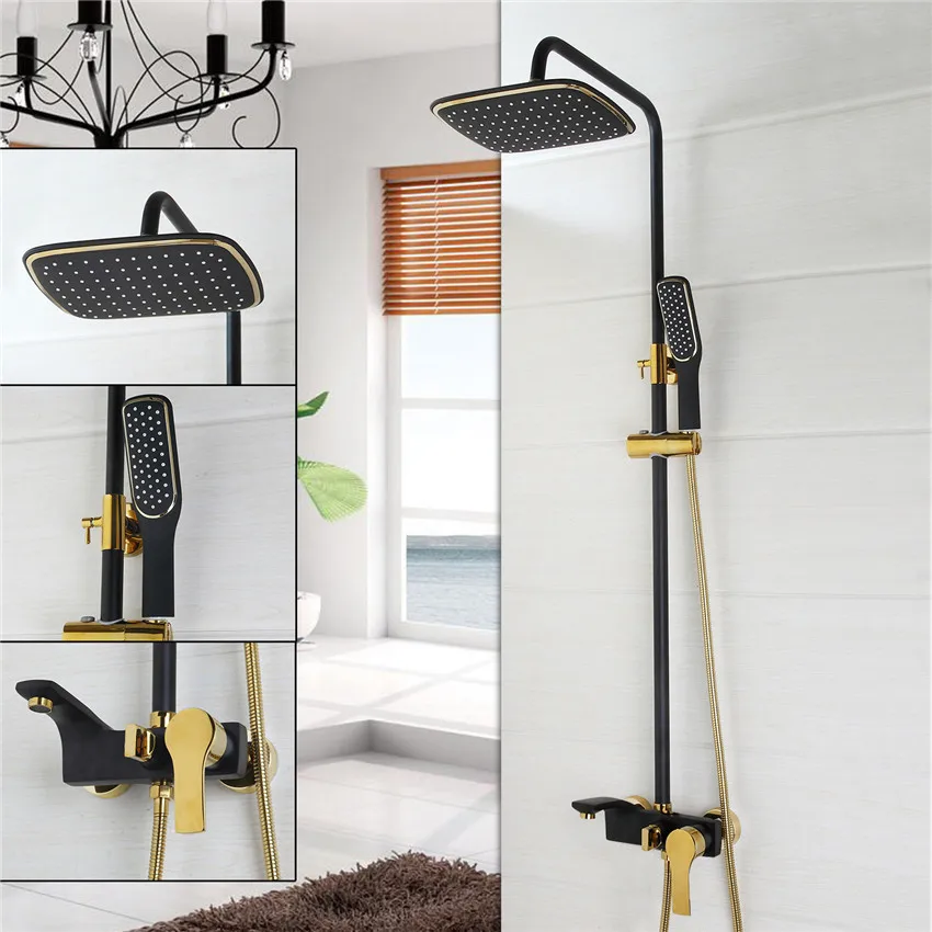 

Bathroom Luxury Oil Rubbed Bronze with some golden polished Shower Faucet Set Bathtub Mixer wall mounted shower set