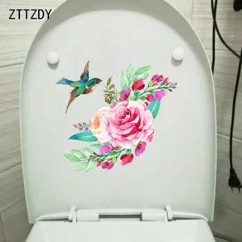 

ZTTZDY 22.6*21CM Hand Drawn Flowers And Birds Pattern Toilet Sticker Home Bedroom Wall Decal T2-0228