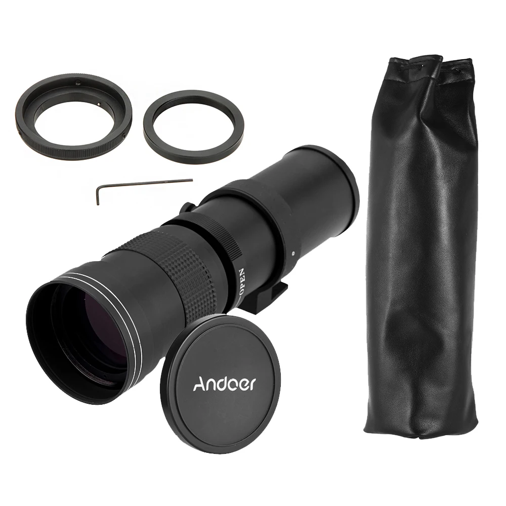Andoer HD Super Telephoto Manual Zoom Lens 420-800mm F/8.3-16 Lens with  T-Mount T/T2 Adapter Ring for Nikon AI Mount DSLR Camera