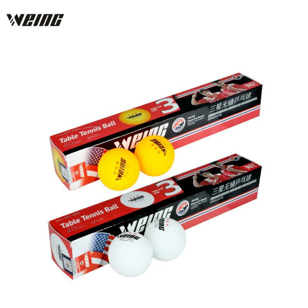 WEING 6Pcs Standard Three star Table Tennis Balls Celluloid Tournament Seamless Yellow/White
