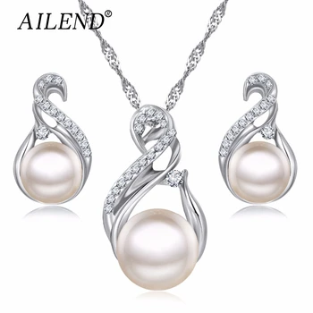 AILEND Bijoux à la mode ensembles de mariage couleur argent boucles d'oreilles simulé perle Bijoux ensemble femmes collier ensemble Bijoux collier brincos