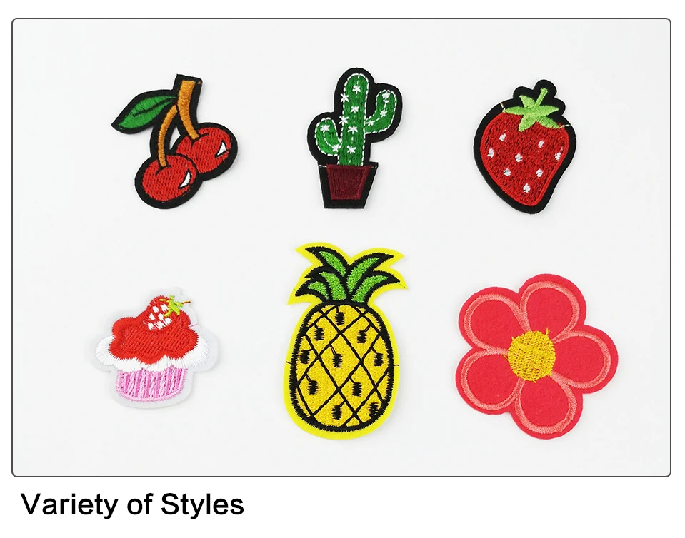 Iron Patches For Clothing Kids Pineapple Cactus Cherry Strawberry Cake Smiley Flower Embroidered Patches For Clothes Applique (5)