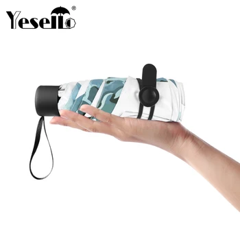 

Yesello Portable Women Umbrella Mini Pocket Umbrellas Prevent UV Rainproof Folding Ladies Small Five Fold Painting Sun Umbrella