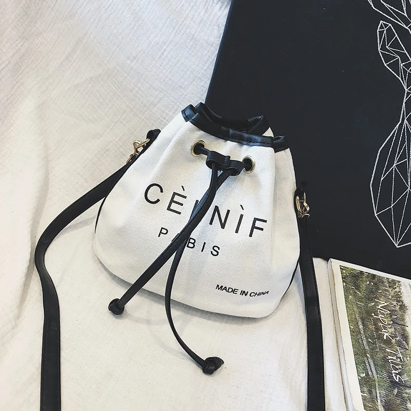 

2018 New Women's Canvas Crossbody Bag Fashion Solid Color Drawstring Shoulder Messenger Bags Large Capacity Bucket Bags Package