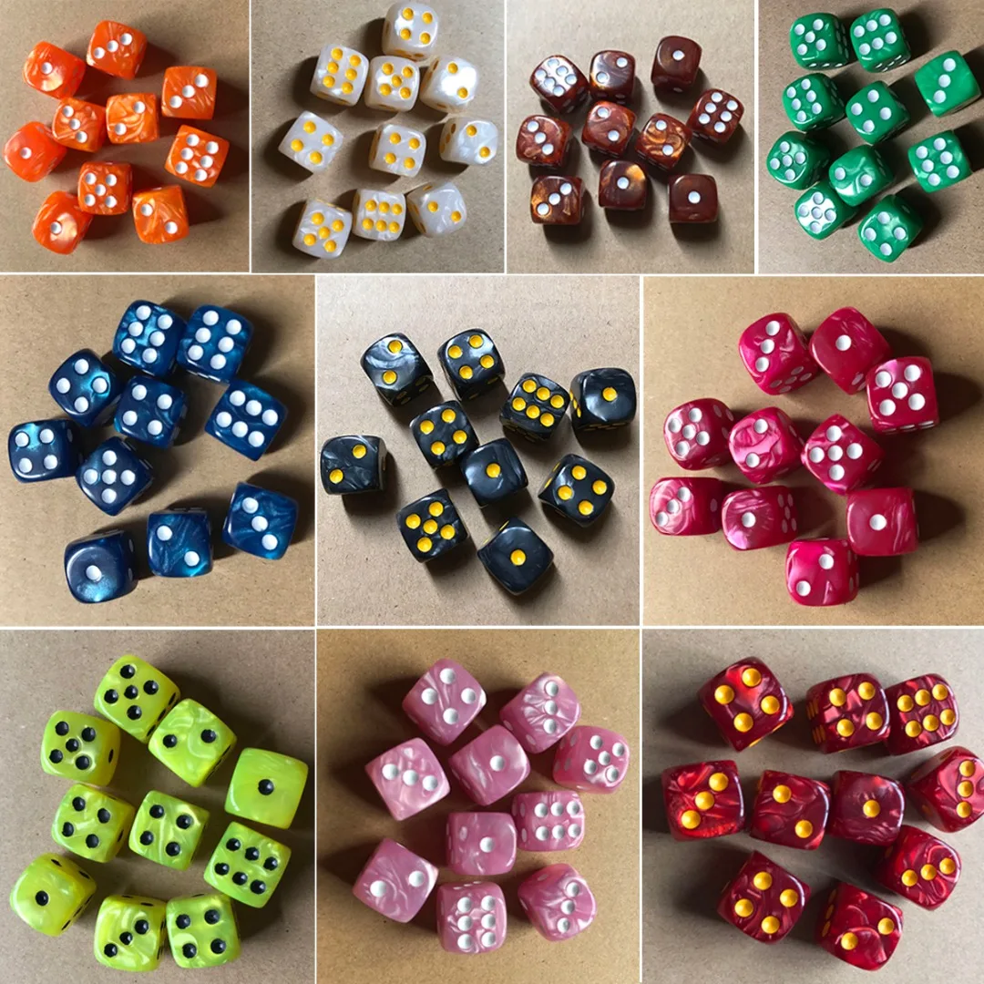 Hot Sale 10Pcs 6 Sided 16mm Colorful Dice Round Corner Pearl Gem Dices Set Playing Table Games Entertainment
