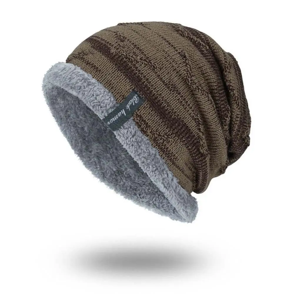 Стиль Модные для мужчин лоскутное теплый вязаный Мешковатые Шапочка зимняя шапка лыжный повседневные трикотажные кепки унисекс - Цвет: Темный хаки