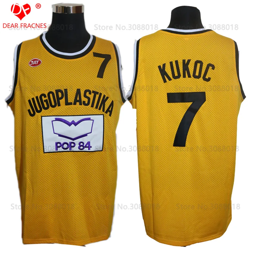 

CROATIA #7 Toni Kukoc Jersey Jugoplastika Yugoslavia European Mens Cheap Throwback Basketball Jersey Stitched Yellow Retro Shirt
