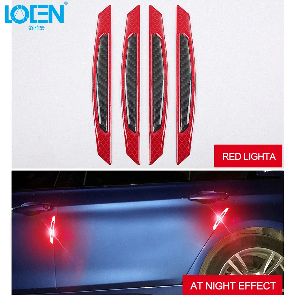 

4PCS Car/Auto Door Blue/Yellow/White/Red Warning Light Reflector Reflective Strip Sticker Luminous Night Light Funny Universal
