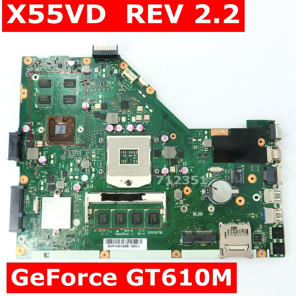 Материнская плата X55VD MB._ 4G/ AS GeForce GT610M 4 Гб RAM REV 2 для ASUS X55V X55C материнская ноутбука