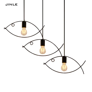 

Loft Nordic simple style small fish industrial lighting decoration of iron art pendant lights bar hall restaurant hotel LED lamp