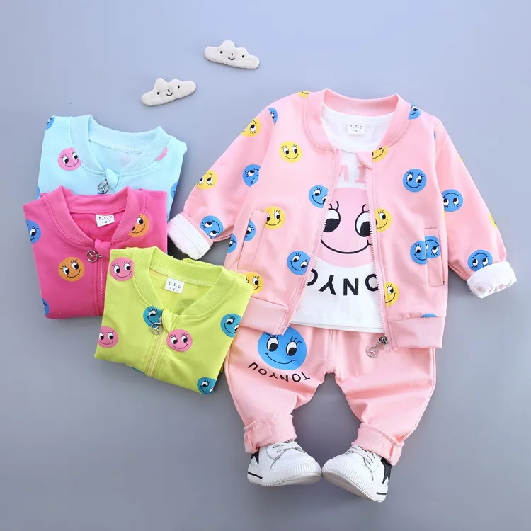 

2016 new spring and autumn baby suit girl 100% cotton T-shirt + flower jacket + pants 3 days free shipping for children