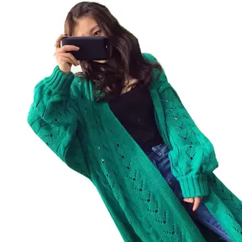 

Casual Long Sweater Coat Women Spring Autumn Solid Loose Knitted Cardigans Oversized Korean Style Hollow Out Sweater Trench f966