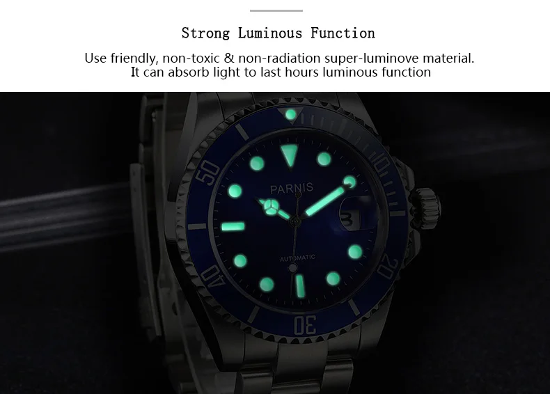 Moda parnis 40mm relógio mecânico automático masculino