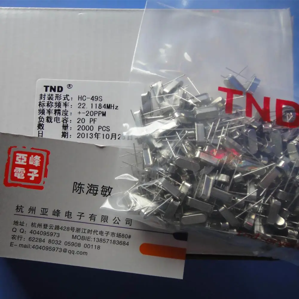 

Free Delivery.Original TND crystal 22.1184MHZ HC-49S package + -20PPM 20PF a package 200