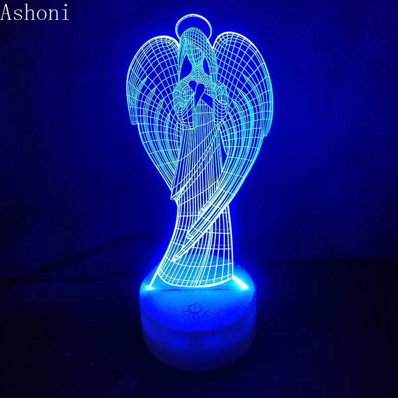 Креативная 3D настольная лампа, красочные крылья, Форма девушки, Ночной светильник, светодиодный Ангел, домашний декор, атмосфера, декор Девы Марии, Usb светильник, светильник