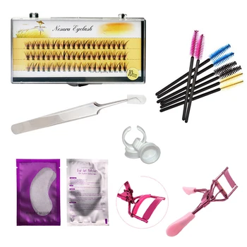 

Natural False Eyelashes Makeup Set Eyelash Extension Kit Individual Lashes Make Up Tweezers, Eye Patches,Brushes Lashes Curler