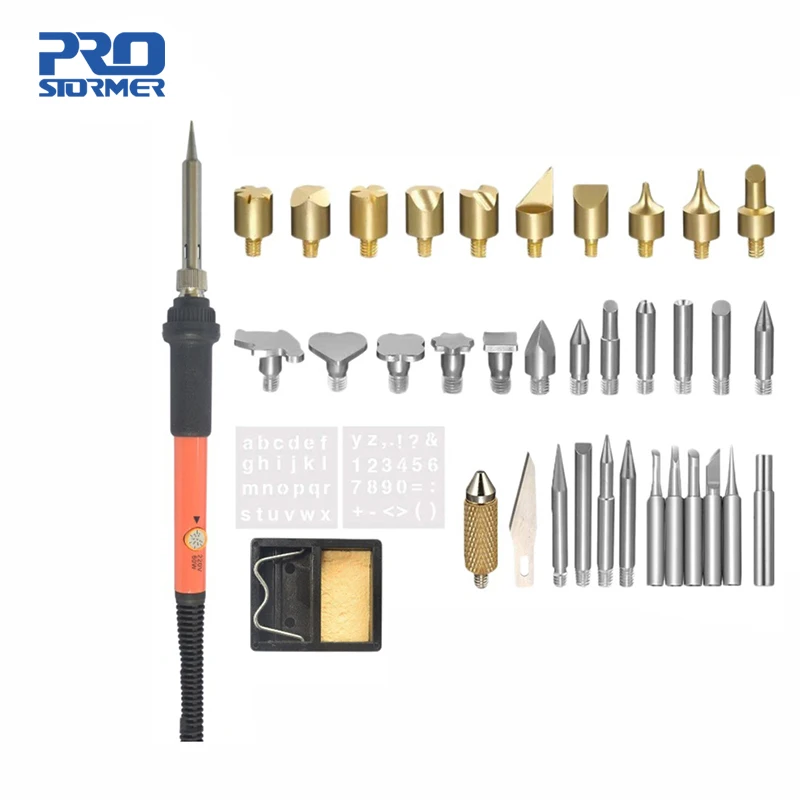 

Prostormer 37 in1 Adjustable Soldering Iron Carving Pyrography Tool 60W Soldering Welding Tips Kit Wood Embossing Burning set