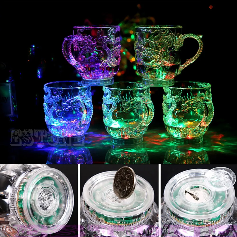 

LED Dragon Inductive Rainbow Color Flashing Light Glow Mugs Glasses Beer Cup