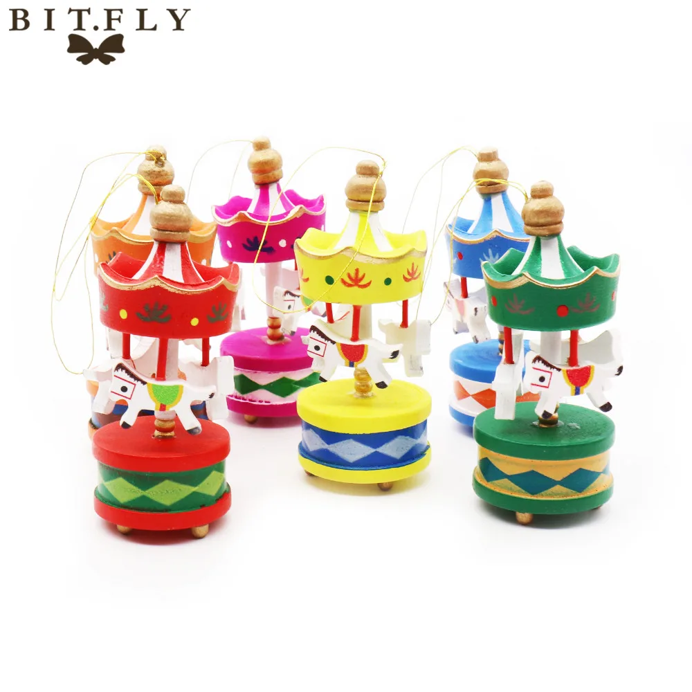 6pcs merry christmas wood carousel horse ornaments mini personalized wooden ornaments christmas