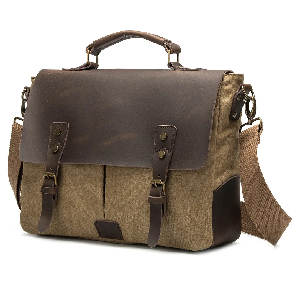 

2018 High Quality Canvas Bag Men's Solid Cover Zipper Casual School Bags Men Leather Cross Body Messenger Shoulder Bag