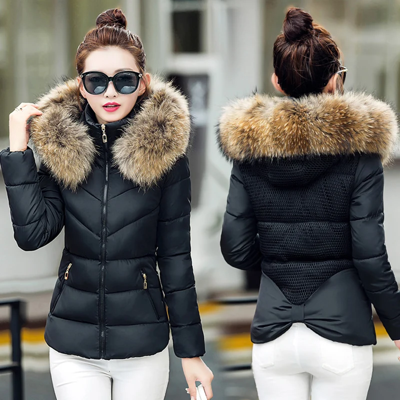 

Women Winter Jacket Fur Collar Hooded Winter Jacket Women Short Slim Cotton Padded Outwear Female Coat Casaco Feminina Inverno