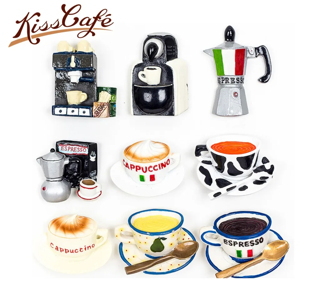 

Cute Creative 3D Coffee Accessories Fridge Magnet Cartoon Moka Pot Coffee Cup Shaped Magnetic Note Adsorption Decoration