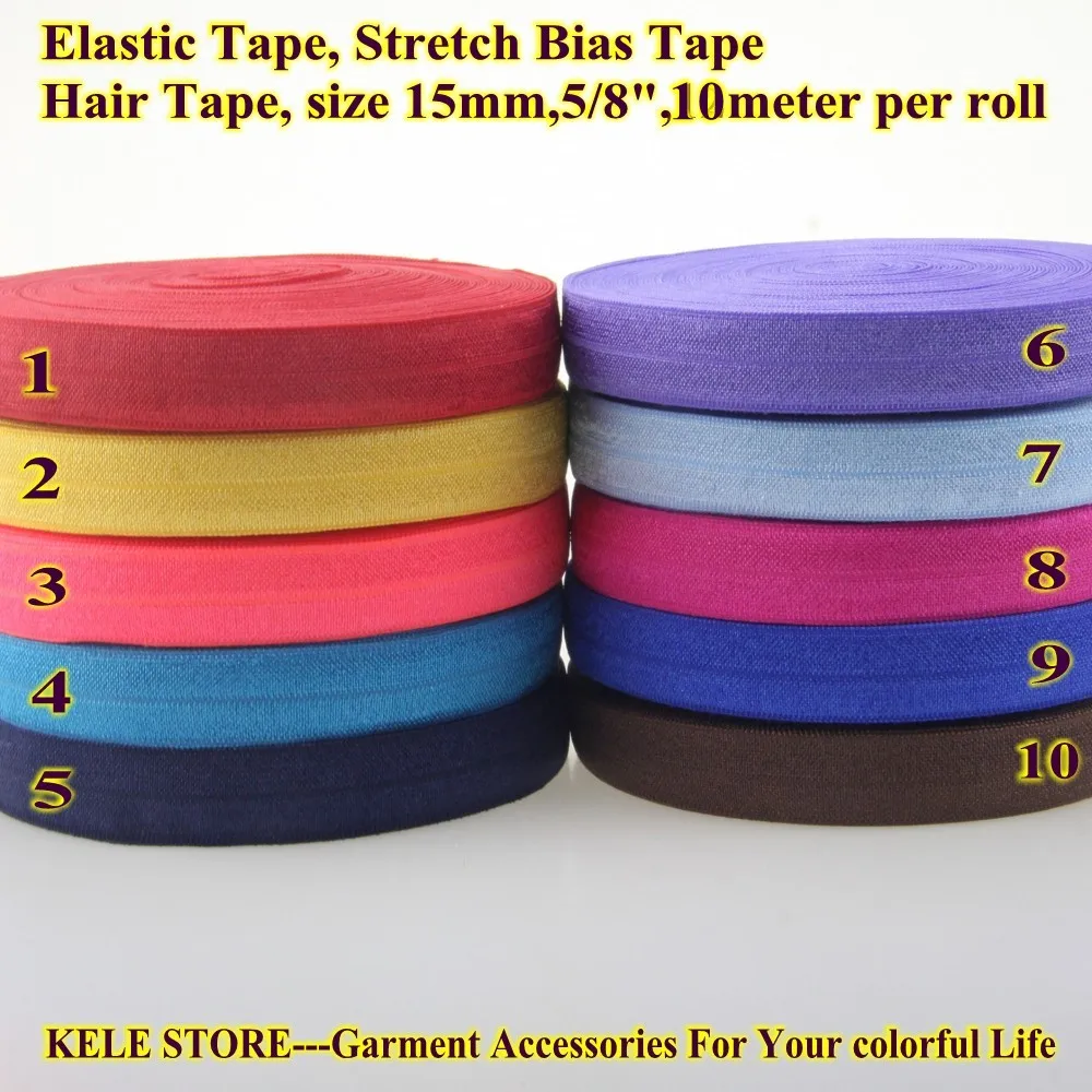 

Free shipping - Elastic tape,stretch bias tape size:15mm,width:5/8", 10meter/lot nylon spandex/nylon tape, DIY cloth / hair tape