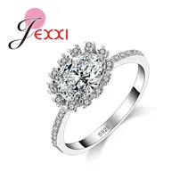 JEXXI Luxury Big Shiny Crystal Mosaic Wedding Rings Fashion 925 Stamp Silver Jewelry Propose Marriage Gifts For Beloved Women