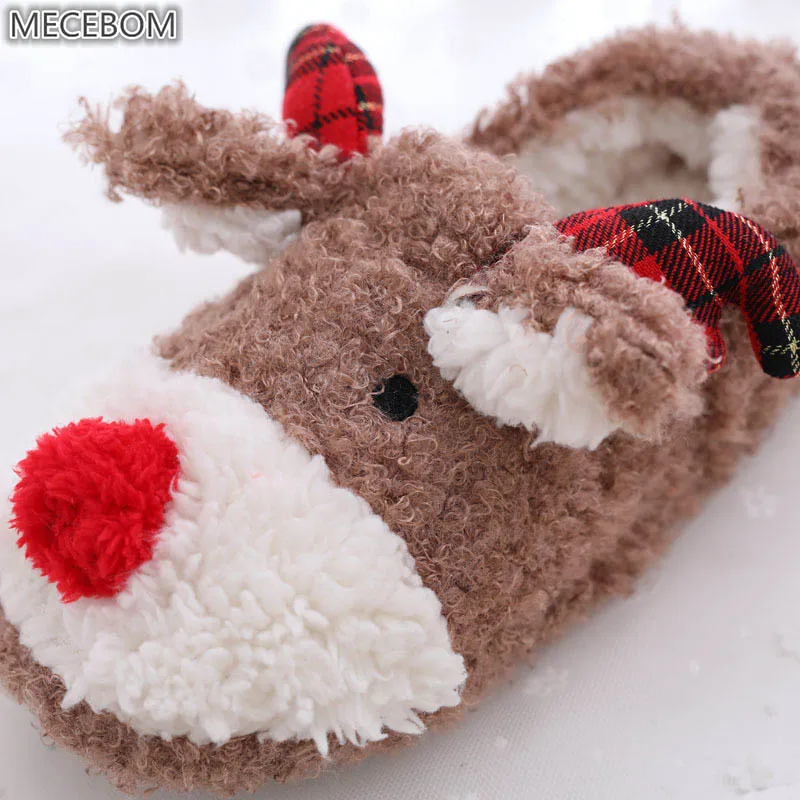

Mecebom 2018 Winter Warm Indoor Slippers 40W Flip Flop Cute Cartoon Slip on Soft Light Fur Plush Christmas Reindeer Unisex Home