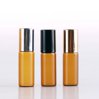 

100 Pieces/Lot 5ml Roll on Essential Oils Amber glass Bottles With Aluminum Cap & Empty Cosmetic Containers With Steel Ball