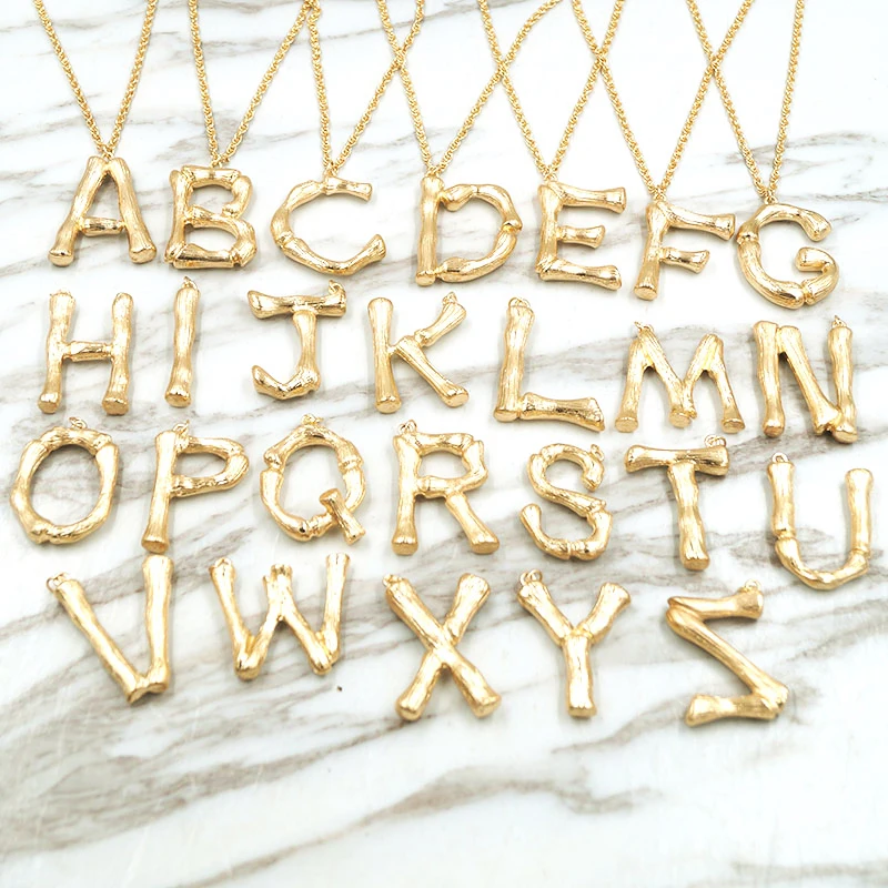 F. J4Z популярные женские подвески с алфавитом, сплав, маленькие бамбуковые буквы, ожерелья, трендовые, A-Z, Bambu, начальные ожерелья, grandes de moda
