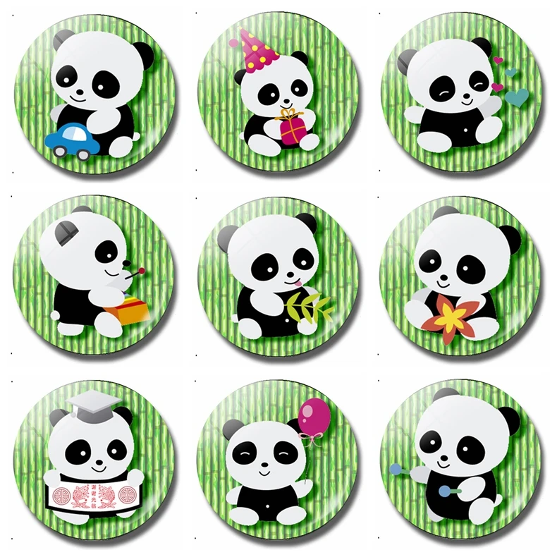 

Kawaii Cartoon Panda 30 MM Fridge Magnet Anime Panda Treasures Kids Gifts Glass Magnetic Refrigerator Stickers Note Holder Decor
