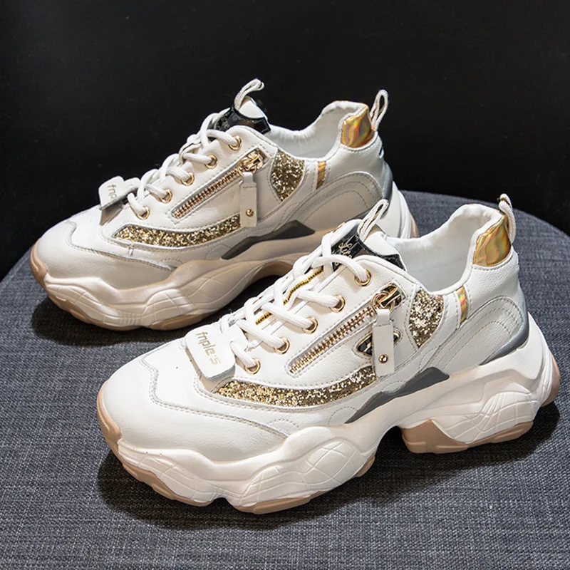 

Designer Glitter Chunky Sneakers Platform Casual Shoes White dames Sneakers Women Shoes Trainers basket chaussure femme JA-25