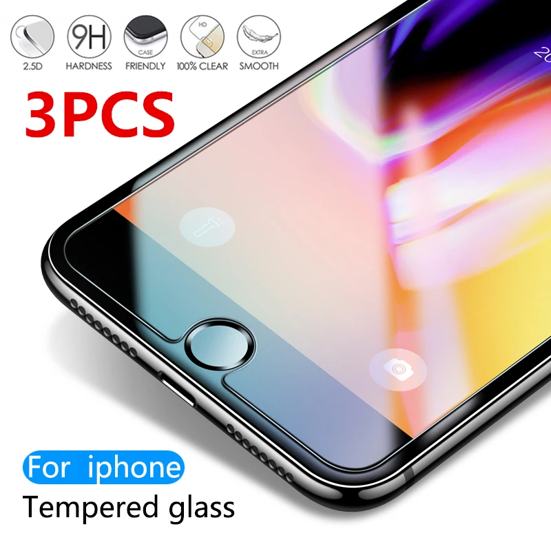 

3PCS 9H Screen Protector Tempered Glass For iPhone 6 6S 5S 7 8 Plus SE 4S 5 5C XR XS Max Protective Glas For iPhone X Flim Glass