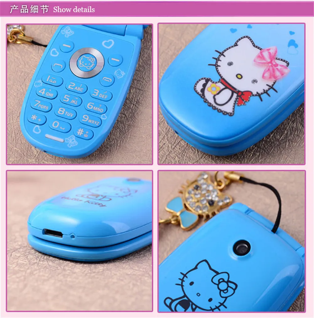 2016 Hello Kitty Flip Cute Small Mini Mobile Cell Phone Best For Kids Girls Lady