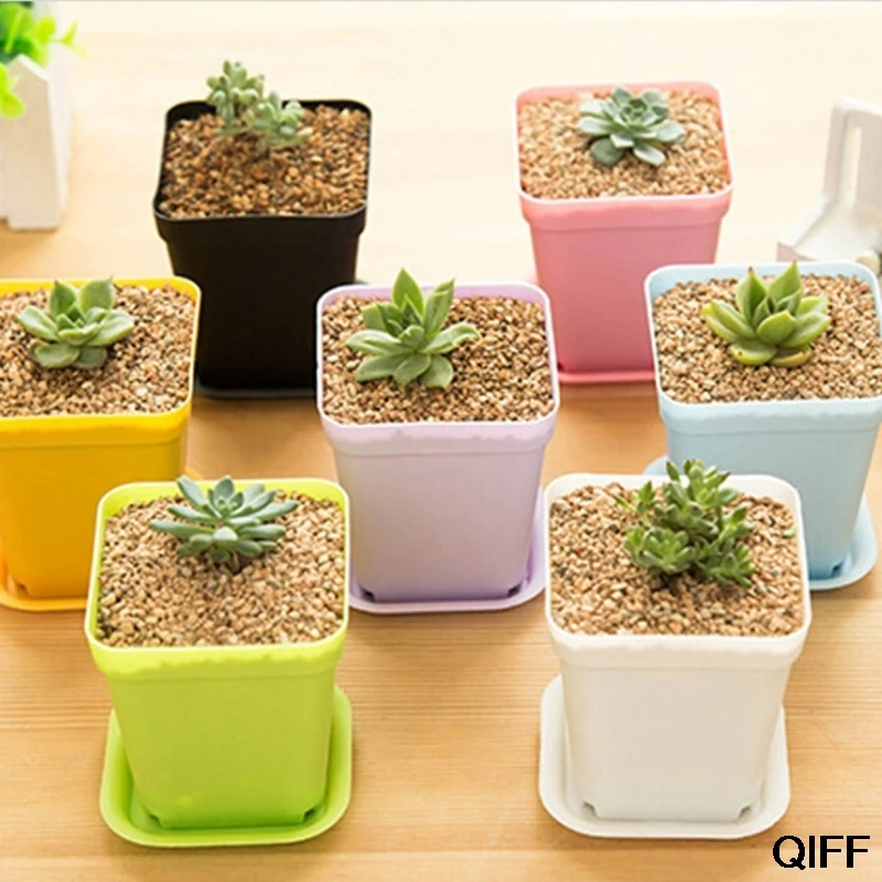 

Wholesale Square Plastic Colorful Plant Flower Pot Basket Tray Planter Home Garden Decor May06