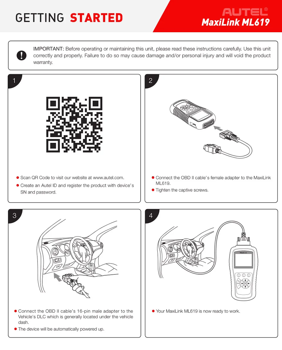 Autel MaxiLink ML619 CAN OBD2 сканер ABS SRS подушка безопасности Автомобильный диагностический инструмент EOBD OBDII считыватель кодов PK AL619 AL319