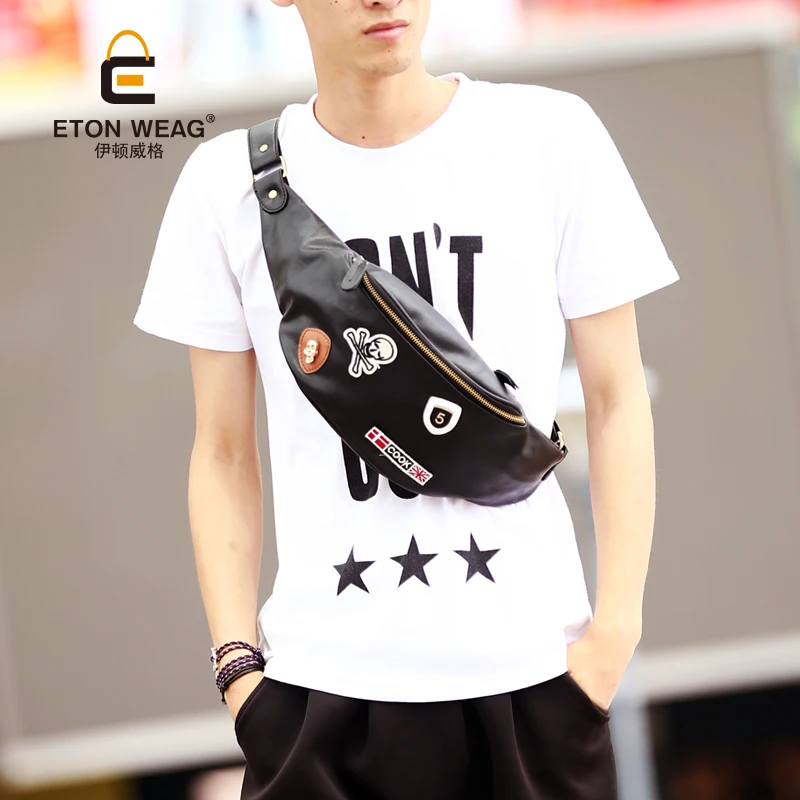 2018 PU Leather Male Fashion Badge Cross Body Messenger Shoulder Bags